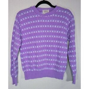 Vintage Native America Fair Isle Sweater Purple Floral Knit Made USA S